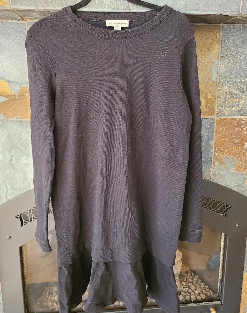 White + Warren Black Ruffle Hem Scoop Neck Sweater Dress/ Tunic Size M cotton